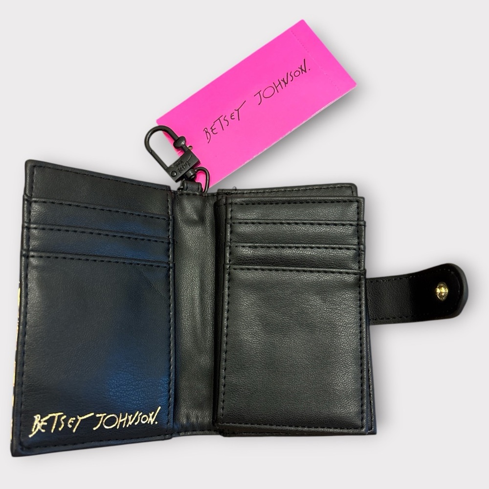 Betsey Johnson Black Floral & Leopard Chain Print Card Wallet - Picture 3 of 4